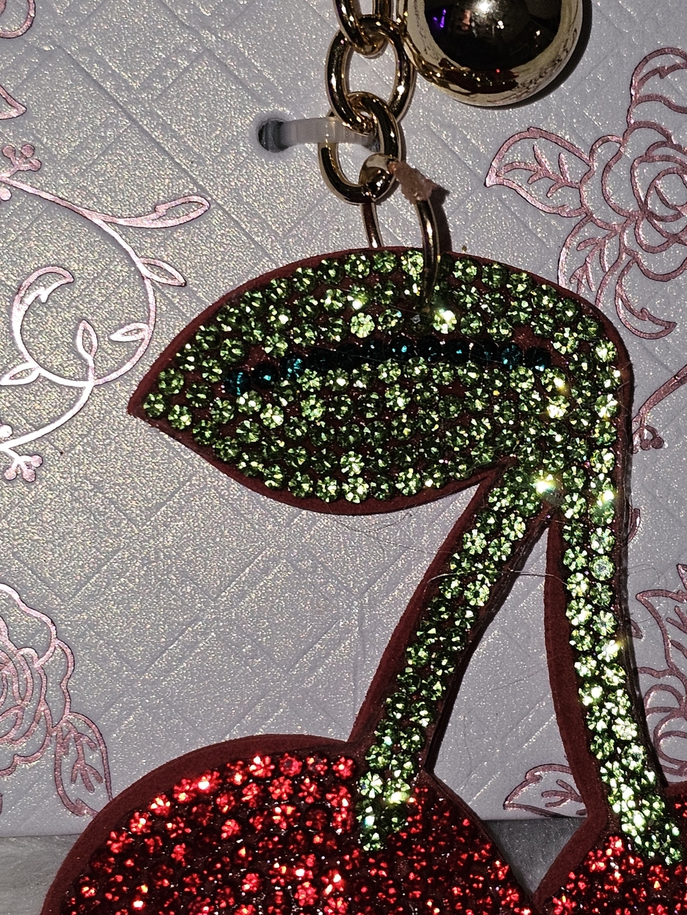 Red Crystal Cherry Key Chain/Bag Charm w/Tasssel - Picture 3 of 7